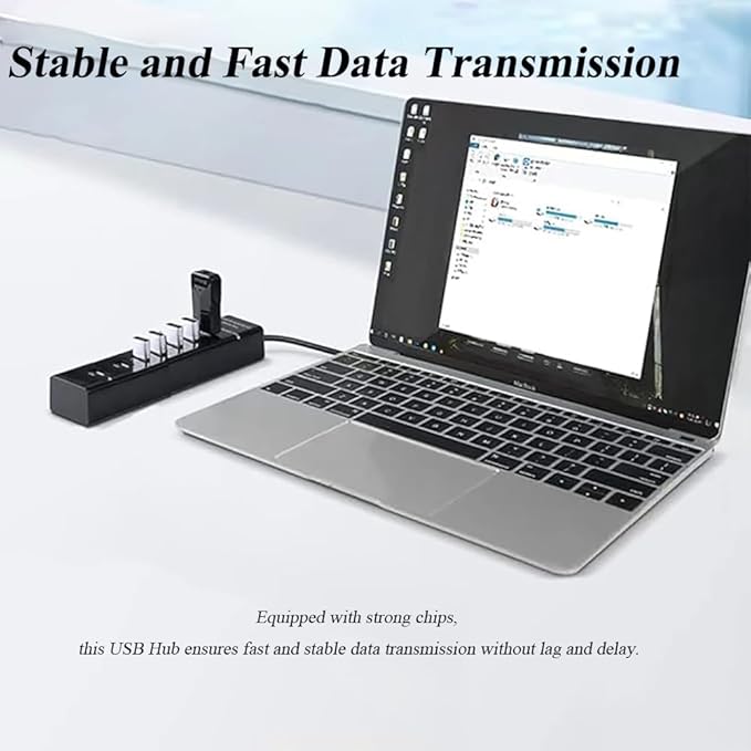 2 Pack 7 Ports USB Hub, High Speed Data Transmission Docking Station, Compatible - Image 2