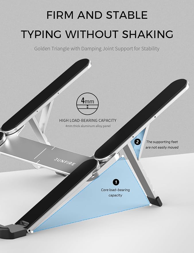 Junfire Foldable Laptop Stand for Travel, Aluminum Stable Ergonomic Laptop Riser - Image 4