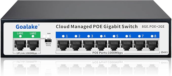 8 Port Gigabit PoE Switch with 2*1000Mbps Uplink, Easy Managed 10 Port Gigabit by Goalake