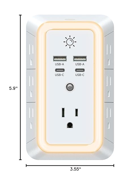 Multi Plug Outlet, USB Wall Charger, Surge Protector, 7 Outlet Extender - Image 7
