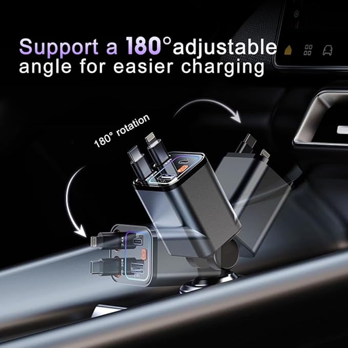 4 in 1 Retractable Car Charger, 69W Car Charger USB C, Cigarette Lighter Adapter - Image 4