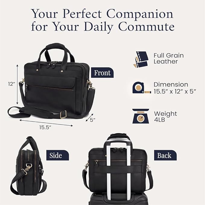 Luxorro Full Grain Leather Briefcase - Image 3