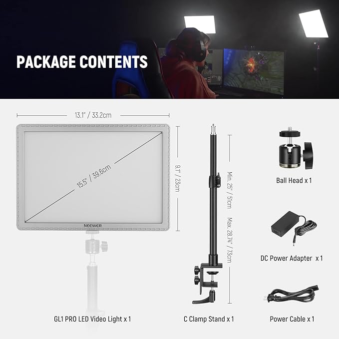 NEEWER GL1 PRO 15.5" Key Light Streaming Light, Video Light - Image 9