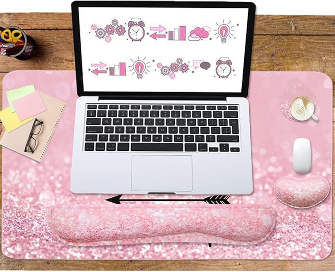 Keyboard Mouse Pad Set, Extended Mouse Pad+Keyboard Wrist Rest Support - Image 7