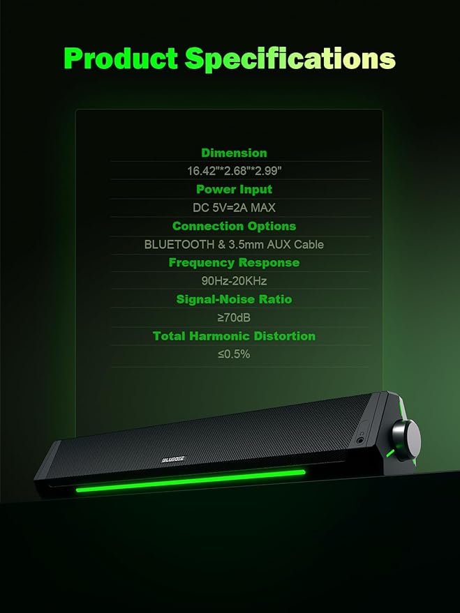 BLUEDEE Computer Speakers, HiFi Stereo, 3.5mm Aux-in Connection, USB Powered - Image 8