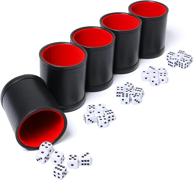 Leatherette Dice Cup Set Red Felt Lined Shaker - Image 2
