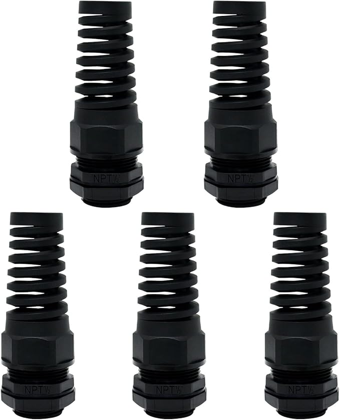 LeMotech 5Pcs NPT 1/2" IP68 Waterproof Cable Gland Flex Spiral Strain Relief by LeMotech