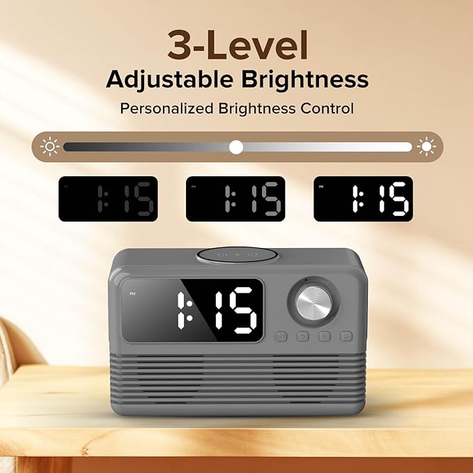 15W Fast Wireless Charger with Bluetooth Speaker and Alarm Clock Radio - Image 6