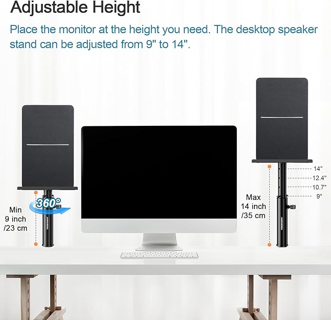 Set of 2 Studio Monitor Stands Desk Clamp Desktop Speaker Stands - Image 4