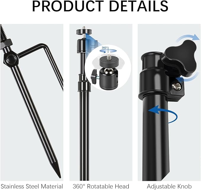 Trail Camera Mount, Height Adjustable & 360° Rotating Stake, Dual-Mode Base - Image 6