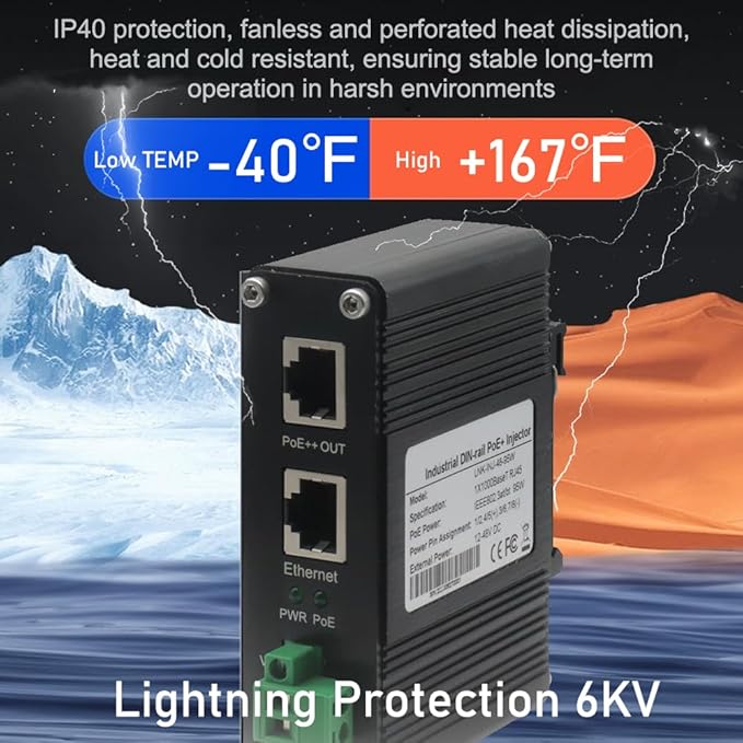 Industrial PoE++ Gigabit Injector 12-48VDC Input - Image 6