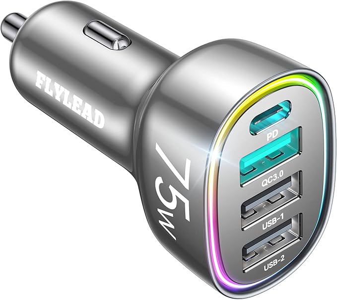 USB C Car Charger Cigarette Lighter Adapter 75W 4-Port Fast Car Charger Fast by Sincerityisworththewait