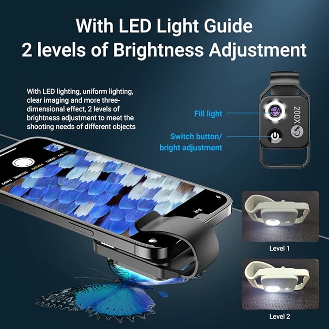 200X Magnification Microscope Lens withCPL Mobile LED Light Micro Pocket Macro - Image 3