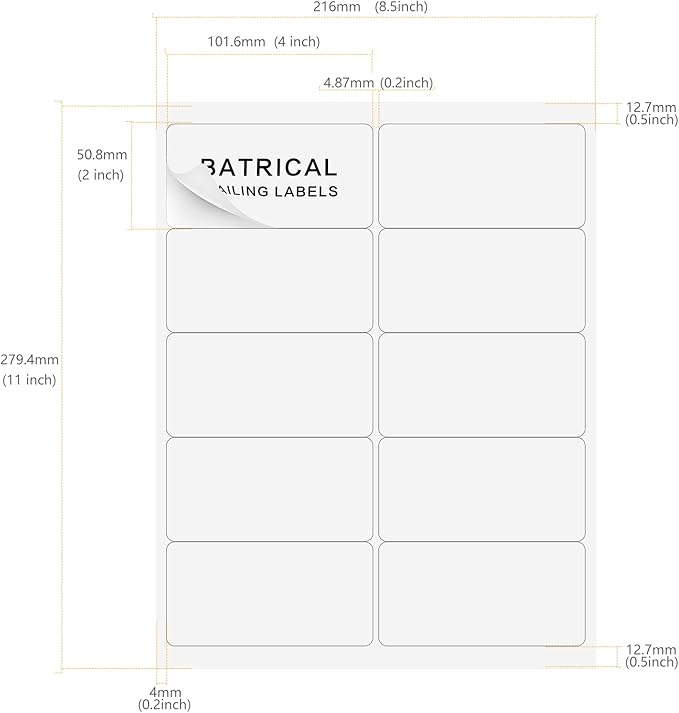 Batrical 2" x 4" Shipping Labels, 1000 Labels, Matte Finish, 10 per Sheet - Image 2
