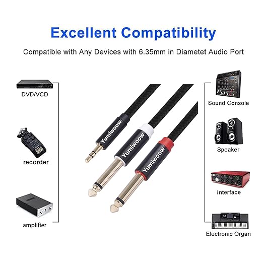 3.5mm to Dual 1/4 Adapter 1/8 to 6.35mm TS Mono Audio Cable Stereo Breakout - Image 2