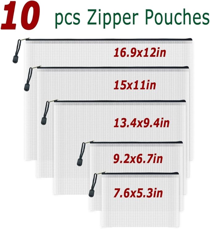AUSTARK 10 Pcs Zipper File Bags, Waterproof Plastic Mesh Pouch - Image 2