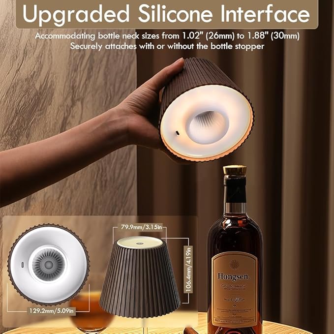 WILIT Wireless Bottle Lamp, 3-Level Brightness Rechargeable Cordless Table Lamp - Image 6