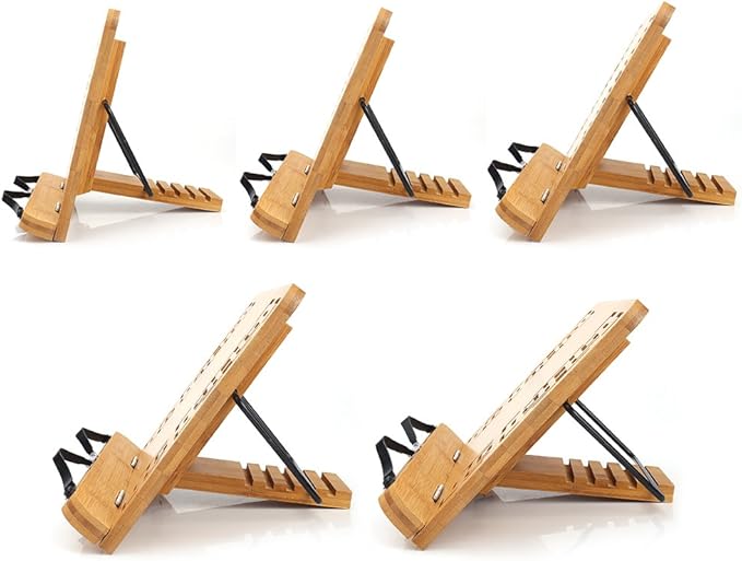 wishacc Bamboo Book Stand Reading Rest Holder Cookbook Cook Stand/Foldable - Image 6