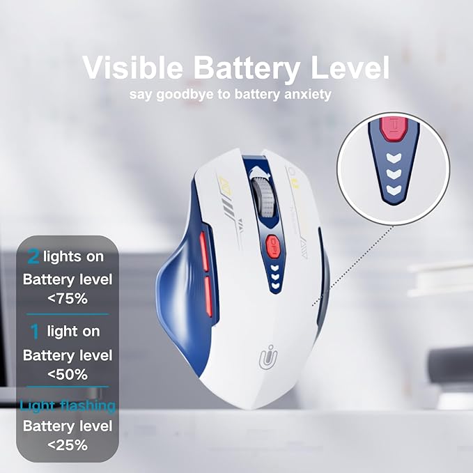 Bluetooth Mouse, Visible Battery Level, 4 Adjustable DPI, Coldless Mice - Image 3