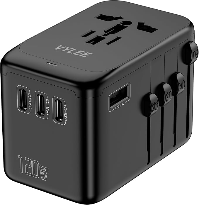 120W Universal Travel Adapter, GaN III International Power Adapter, 4 USB-C 1 by VYLEETechnology