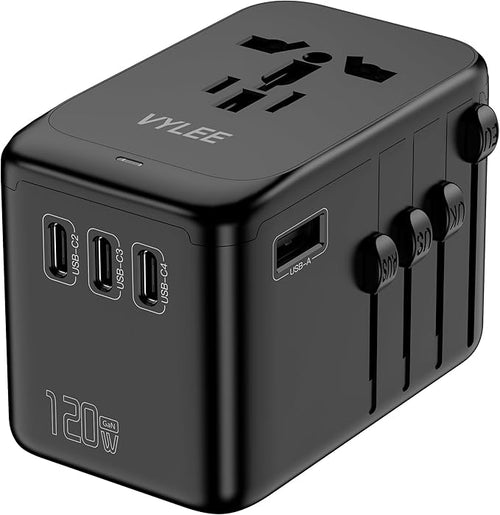 120W Universal Travel Adapter, GaN III International Power Adapter, 4 USB-C 1 by VYLEETechnology