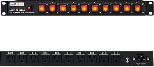 10 Outlet Horizontal 1U PDU Rack Mount Power Strip by ThePoEstore