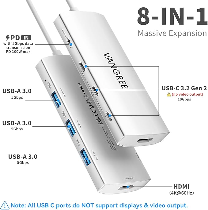 USB C to USB C Hub 10Gbps, 3 USB 3.2 Gen 2 Ports, 4K@60Hz HDMI, 100W PD - Image 2