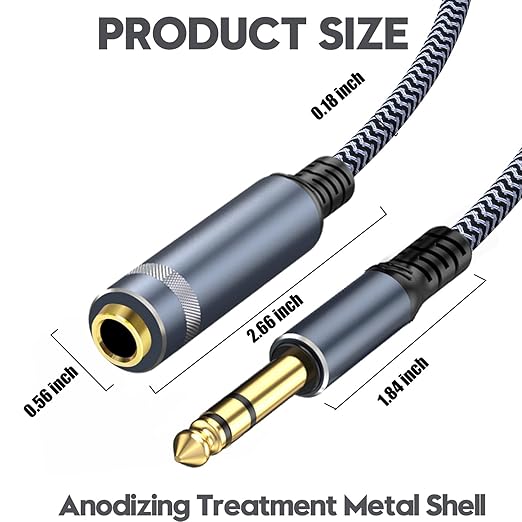 1/4" Male to Female Stereo Headphone Guitar Cable - 25ft Quarter Inch Extension - Image 7
