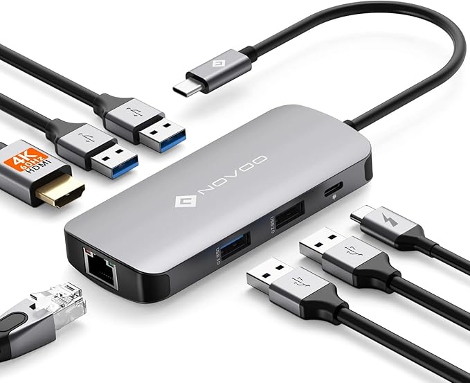 NOVOO USB C Hub Ethernet 4K@60 USB C HDMI Adapter Multiport Type C Adapter 4 by NOVOO