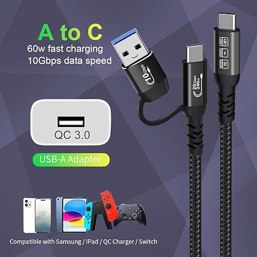CABLEDECONN USB2.0 A to USB C 3.2 Type C 20Gbps Male to Male Detachable 2m - Image 3