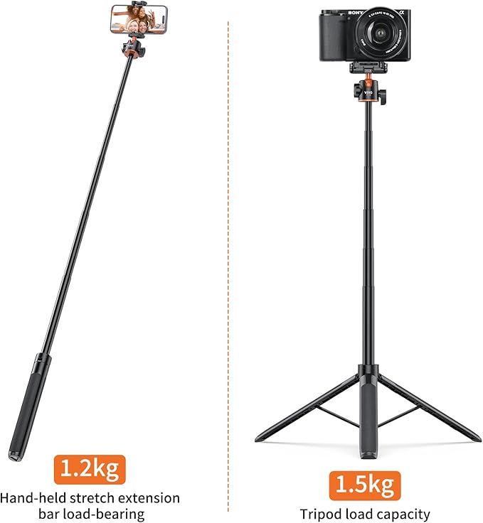 VRIG TP16 Camera Tripod, 55 inch Extendable Phone Selfie Stick Camera Tripod - Image 8