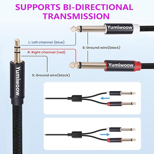 3.5mm to Dual 1/4 Adapter 1/8 to 6.35mm TS Mono Audio Cable Stereo Breakout - Image 4