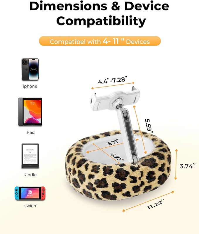 Kindle Pillow Stand with Leopard Print – Soft Tablet Holder with Snack Bowl & - Image 3