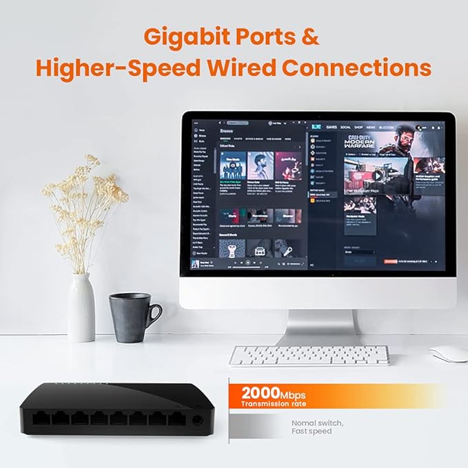 Tenda SG108, 8-Port Gigabit Ethernet Switch, Unmanaged Network Hub, Ethernet - Image 4