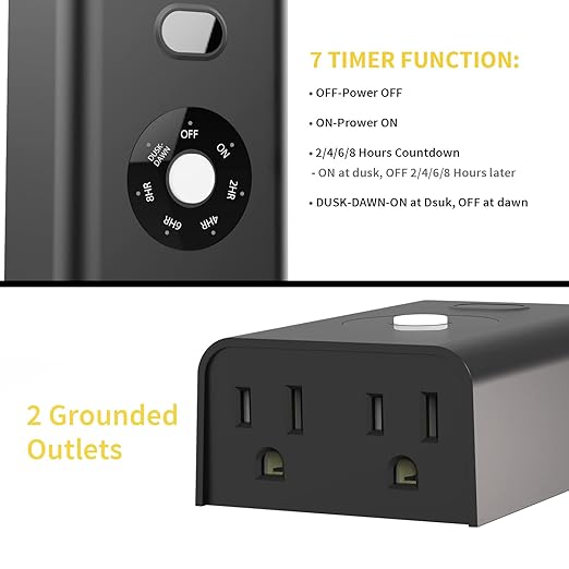 Minoston Outdoor Timer Outlet Waterproof, Dusk to Dawn Photocell Light Sensor - Image 2