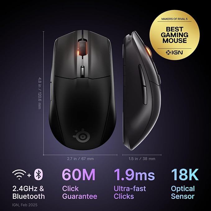 SteelSeries Rival 3 Wireless Gen 2 Gaming Mouse — 2.4GHz and Bluetooth — 18000 - Image 2