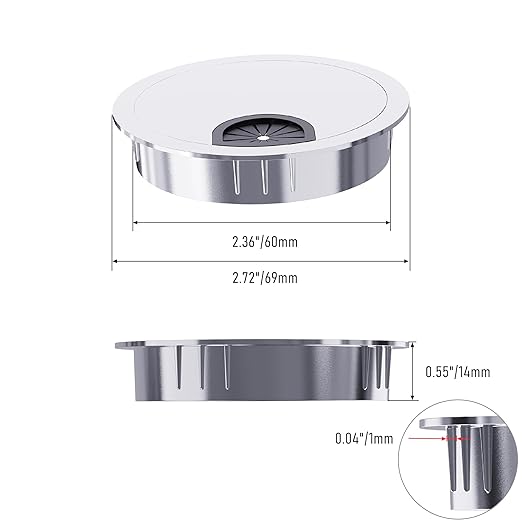 2 Pack Desk Grommet 2-3/8 Inch 60mm, Zinc Alloy Computer Desk Wire Hole Cover - Image 2