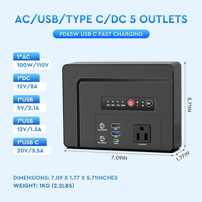 Powkey Portable Power Station 100W, 97Wh Small Portabl Generator - Image 3