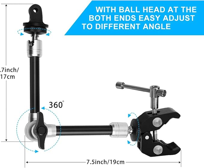 11" Adjustable Magic Arm DSLR Mirrorless Action Camera Camcorder Smartphone LCD - Image 4