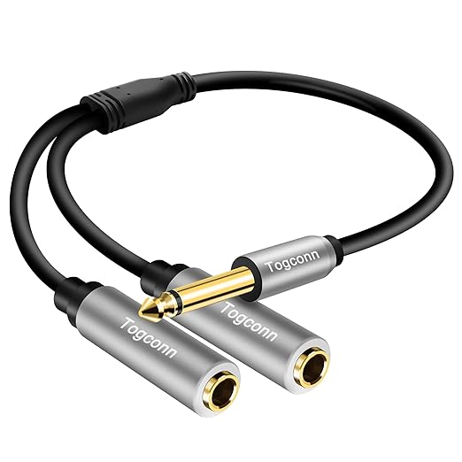1/4 inch TS Mono Splitter Y Adapter, 6.35mm Mono Male to Dual 6.35 mm TS Mono by Togconn