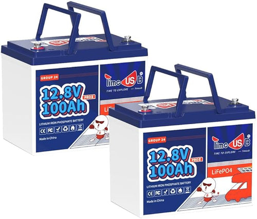 12V 100Ah Group24 Mini LiFePO4 Battery 2 Packs, Grade A Battery Cells, by Timeusb