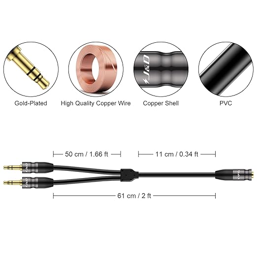 J&D 3.5 mm to 2X 3.5 mm Cable, 1.96 Feet - Image 2