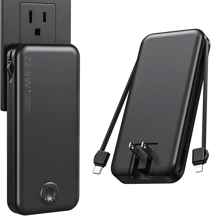 Portable Charger with Built in Cable and AC Wall Plug, USB C Power Bank by NUSYDDY