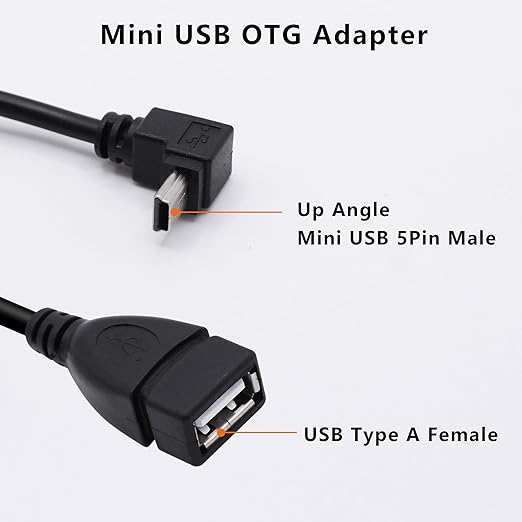 90 Degree Mini USB to USB A OTG Adapter Cable 5.5in Up Angle Mini USB 5-Pin - Image 2