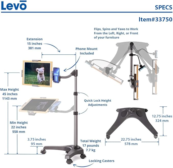 LEVO G2 Essential Tablet Floor Stand Tablet PCs, iPad mini, New iPad Pro - Image 5
