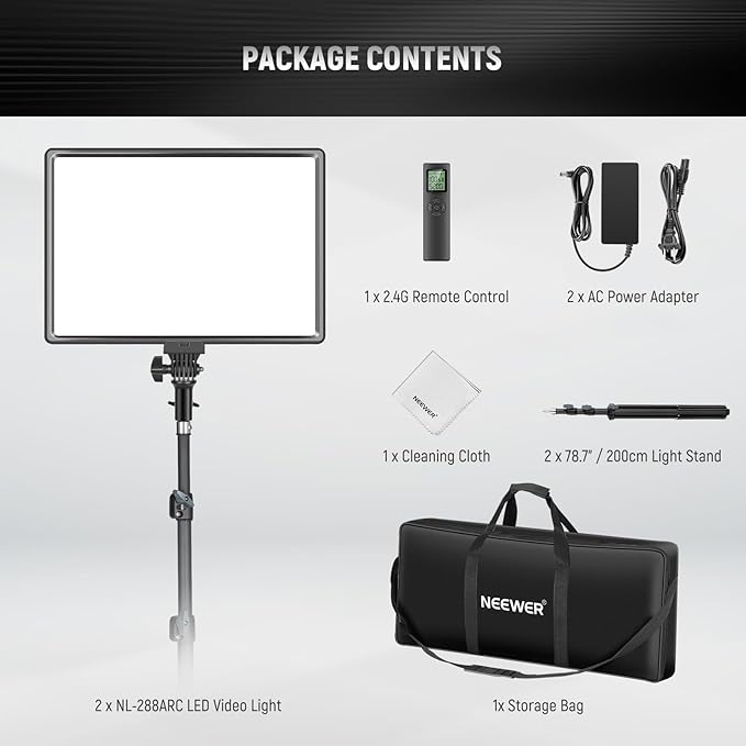 NEEWER 18" LED Video Light Panel Photography Lighting Kit - Image 8