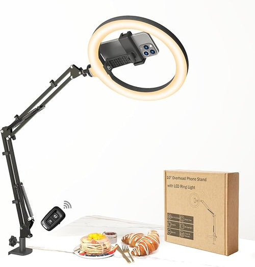 10" LED Ring Light with Overhead Phone Stand, CRI≥95 1200lm Dimmable Lighting by Unknown