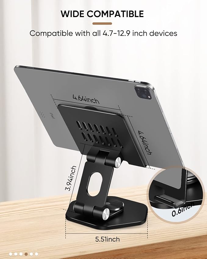 Foldable Aluminum Tablet Stand for Desk, 360° Swivel iPad & Tablet Holder – - Image 4