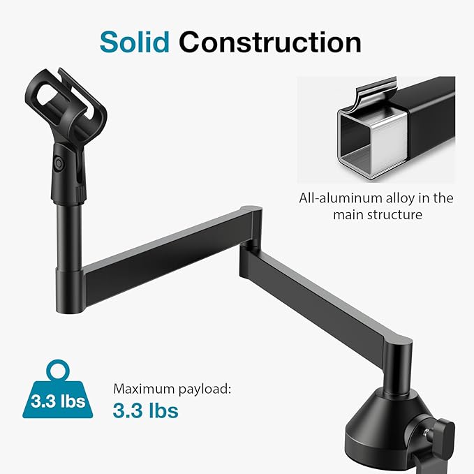 InnoGear Low Profile Mic Arm, 360° Rotatable Microphone Arm Stand Foldable Desk - Image 5