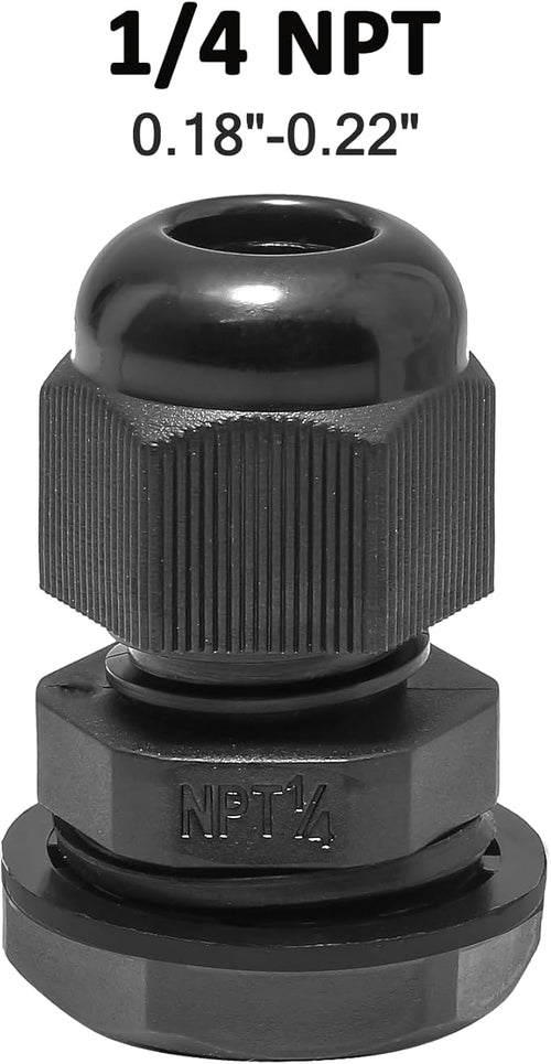 10 Pcs 1/4" NPT Nylon Cable Glands, IP68 Waterproof Adjustable Cord Grip Cable - Image 2